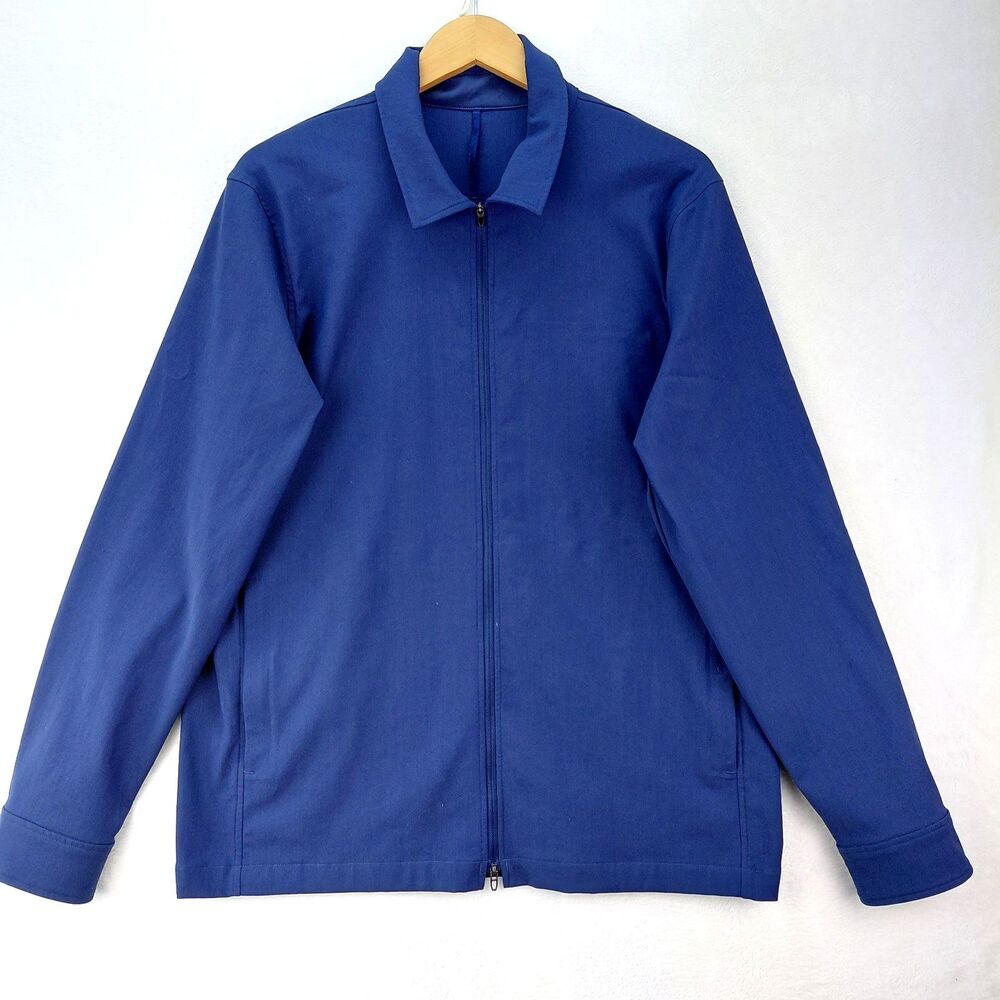 Lululemon Tech Woven Full Zip Shirt Jacket Mens L Blue Merino Wool Blend Stretch
